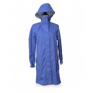 LL Bean Womens Raincoat Blue Hooded Nylon Lightweight Jacket Coat‎ Small